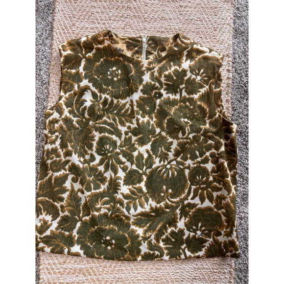 Vintage Olive Floral Sleeveless Shell Top Metal Zipper Blouse "Helen Whiting" - Picture 8 of 8